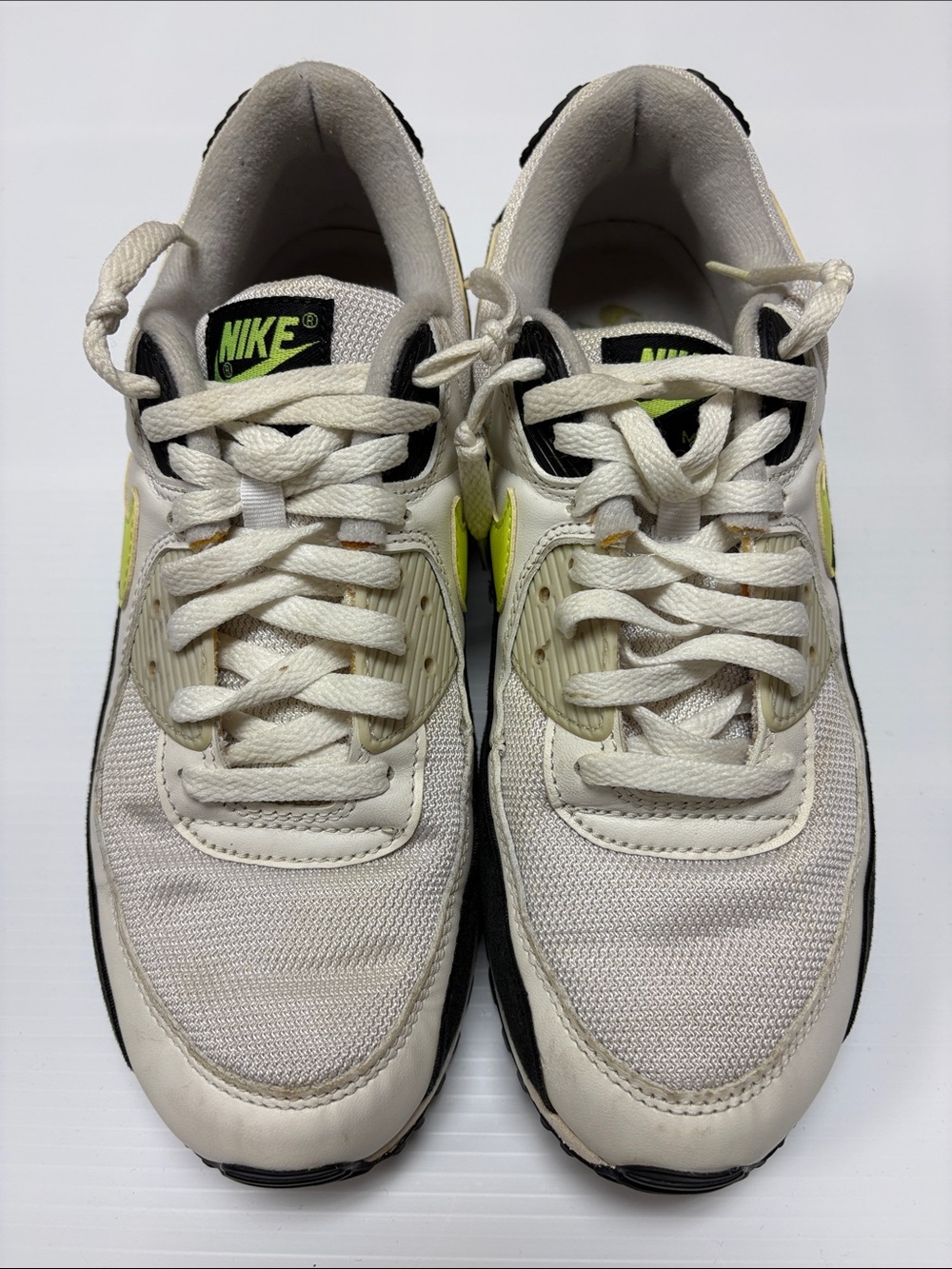 Nike Air Max 90 White Black Neon Lime Accent Sneakers - Picture 5 of 8